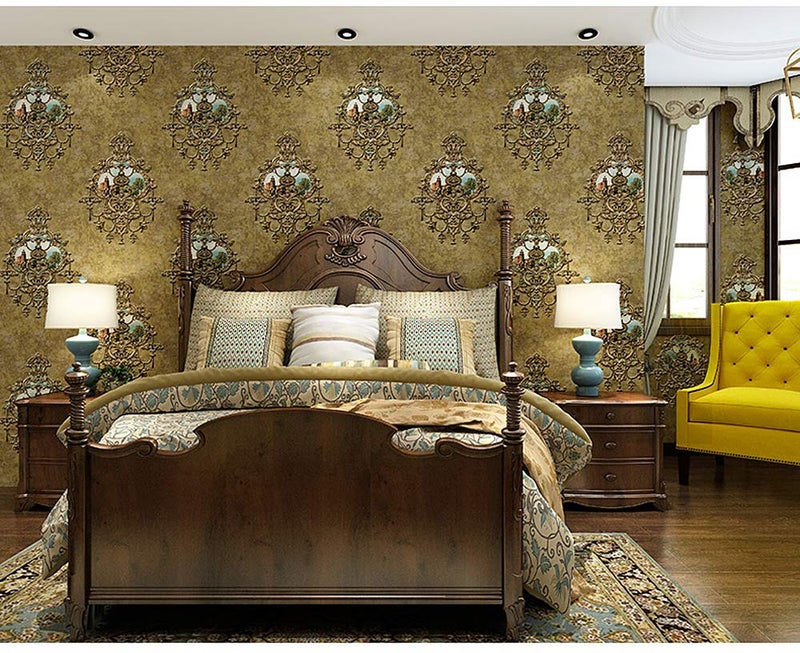 Blooming Wall Textured Vintage Damasks Floral Pattern Wallpaper Wallcoverings for Walls, 57 Square ft/Roll (Green(Flower)) - Image 3